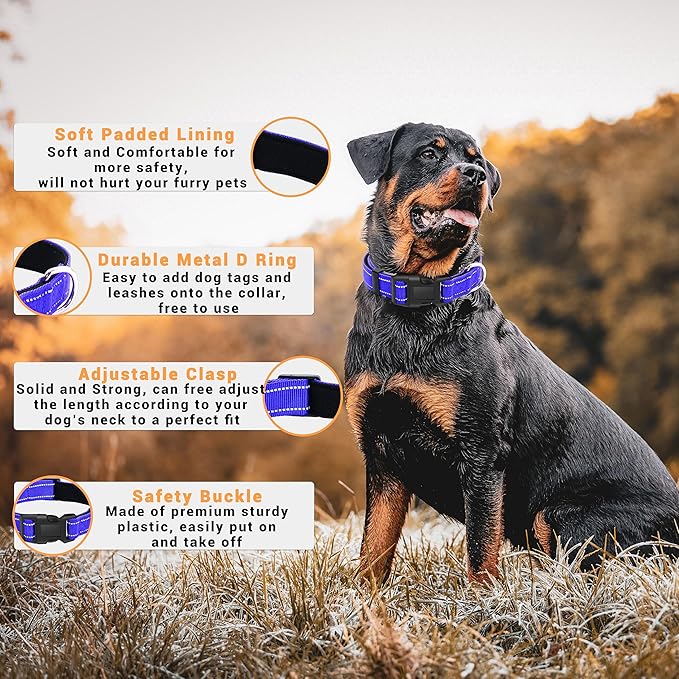 2 Pack Reflective Dog Collar with Safety Locking Buckle, Adjustable Soft Breathable Comfortable Nylon Pet Collar for Small, Medium and Large Dogs, Navyblue, S