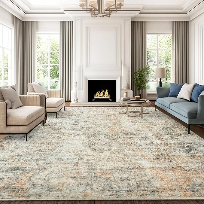 Soalmost 9x12 Area Rugs for Living Room, Non-Slip Machine Washable Vintage Rugs