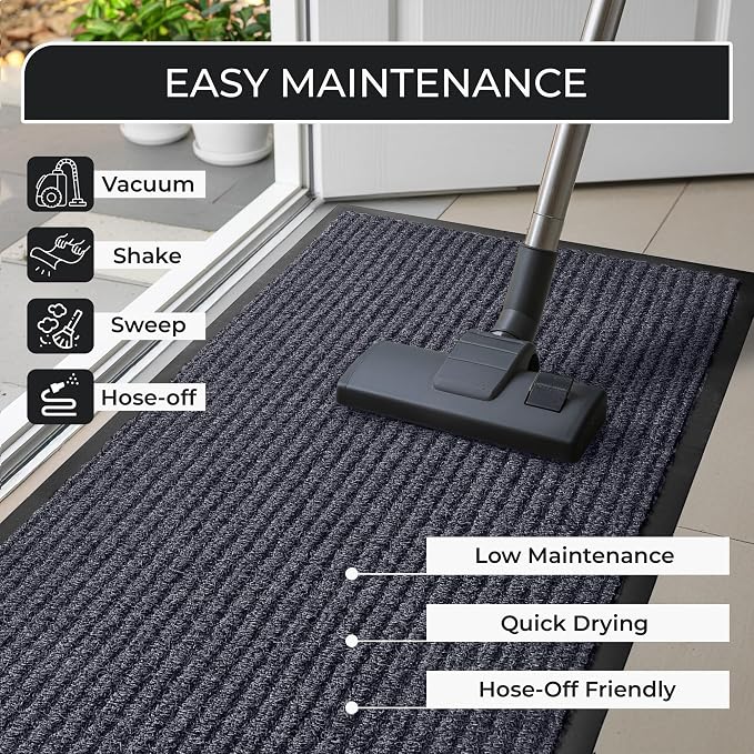 Large Door Mat 3' x 5' Grey, Heavy Duty Commercial Floor Mat, Industrial Floor