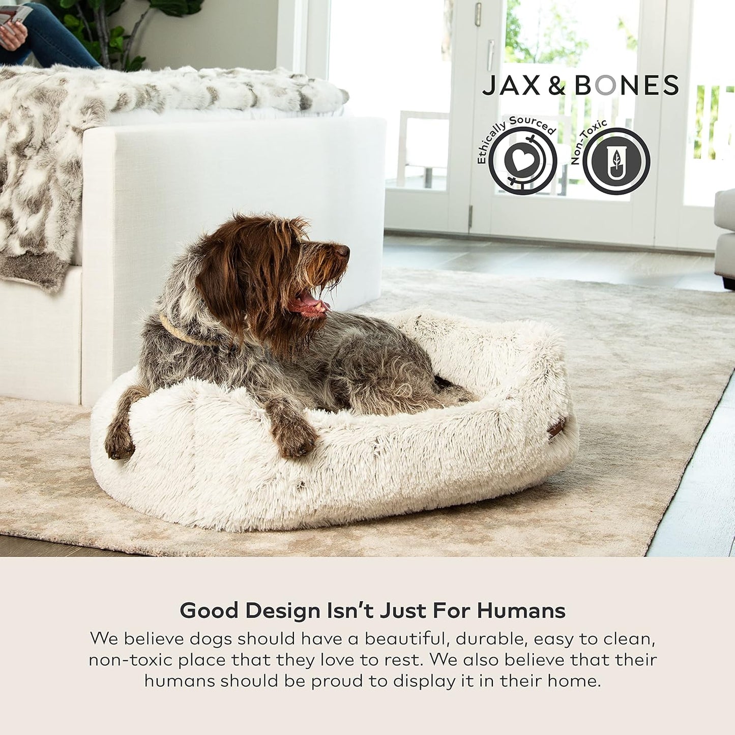 Jax & Bones Dog Napper - Machine Washable Shag Bed for Dogs - Extra Heavy Duty Bolstered Sides - Large White Dog Mat | 40 x 32 Inches
