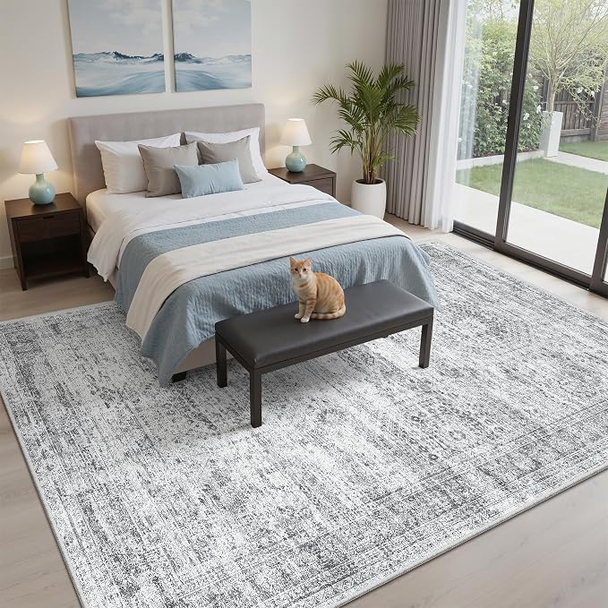 Soalmost 6x9 Area Rug for Living Room Washable 6x9 Gray Rug Non-Slip Modern