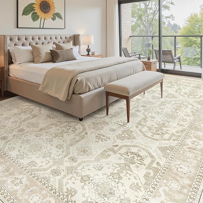Soalmost 10x14 Area Rugs for Living Room, Non Slip Machine Washable Vintage Rugs