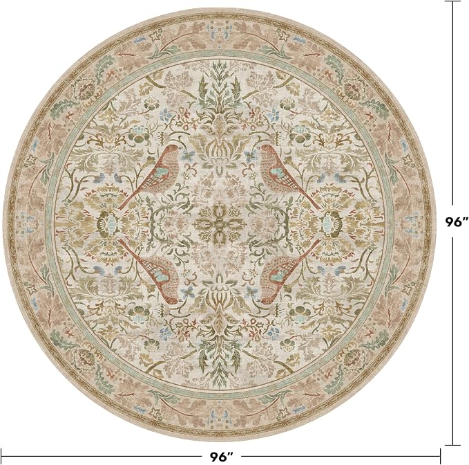 Vintage Beige 8ft Round Rug for Dining Room Under Kitchen Table