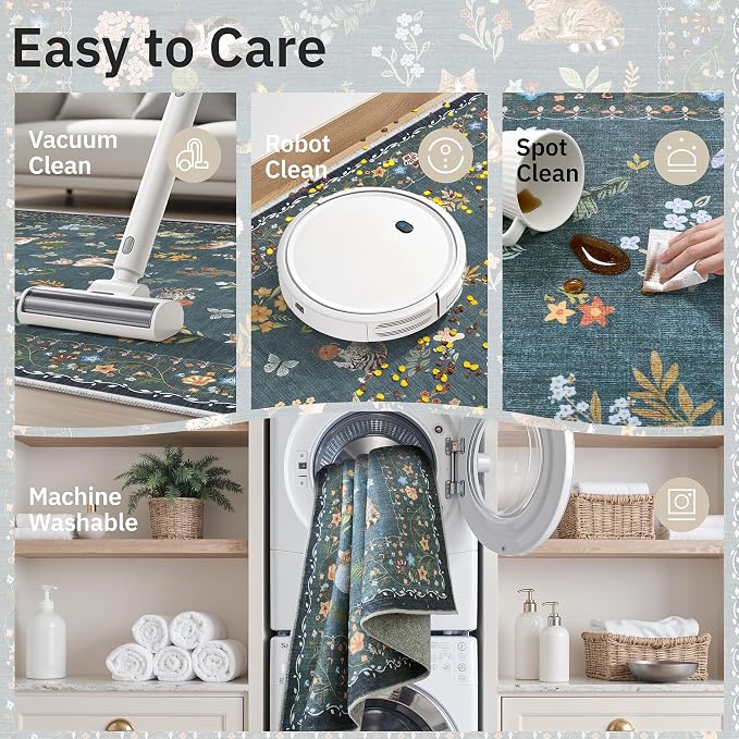 Soalmost Cat 5x7 Area Rugs for Living Room, Machine Washable Animal Floral
