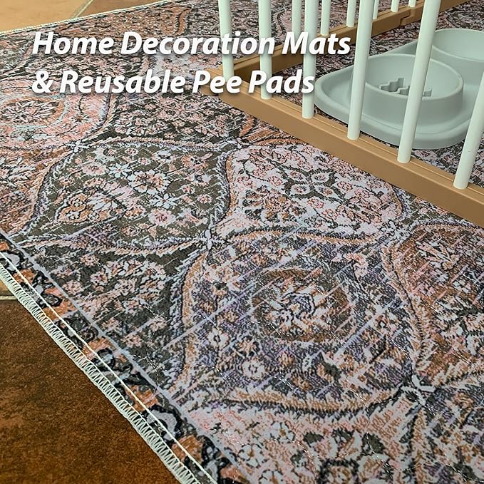 nunubaby Washable Pee Pads for Dogs, Stylish, Non-Slip and Leak-Proof Pee Pads. Reusable Potty Pads for Dogs for Crates and Floors.(Brown/Multi, 48" x48")