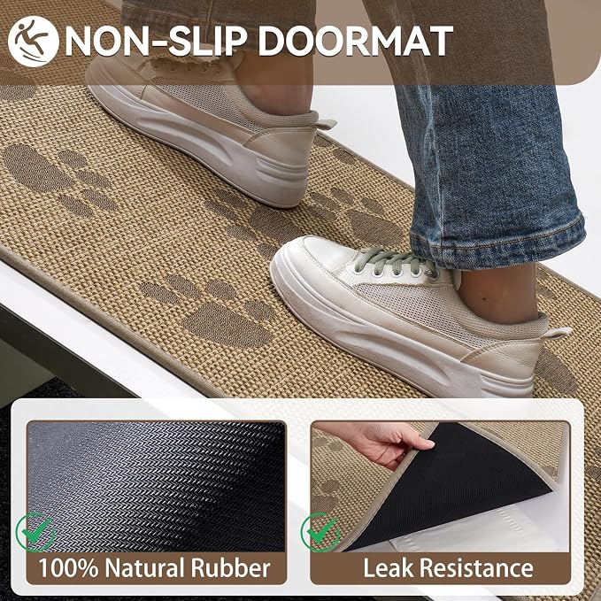 YDKGL Door Mat Indoor Entrance 17"x30", 0.16" Thin Paw Print Low Pile Doormat