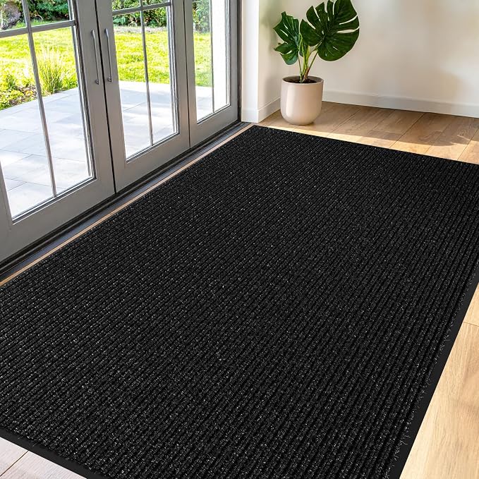 Large Door Mat 3' x 5' Black, Heavy Duty Commercial Floor Mat, Industrial Floor