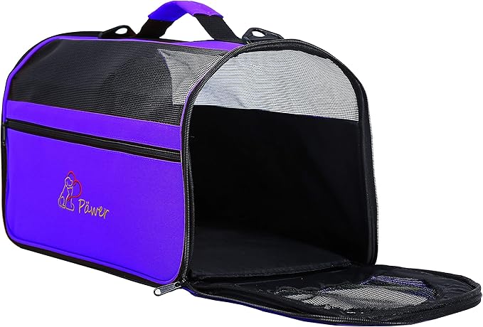 Pawer 18” x 10” x 10”Soft-Sided Foldable Airline Approved Pet Carrier for Cat, Puppy and Small Dog, Washable 600D Oxford Fabric, with Handle and Strap for Carry, Multiple Colors Available