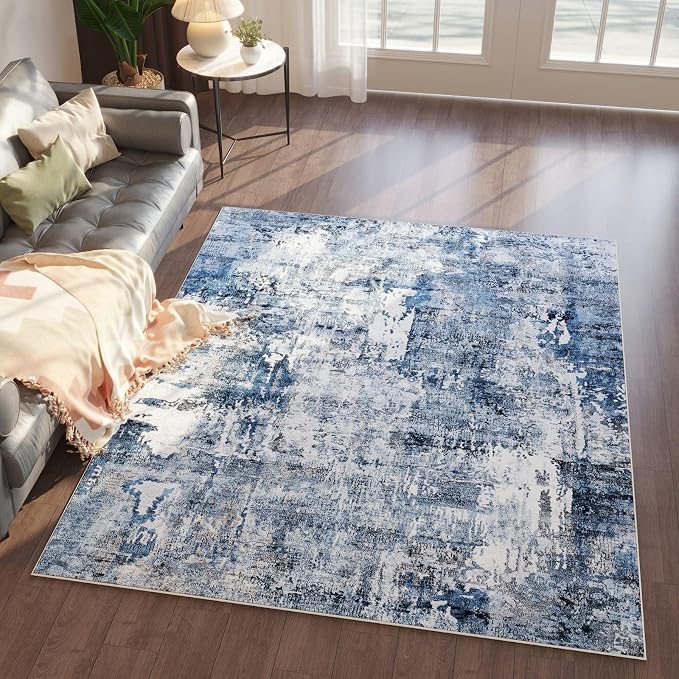 Rugcomf 4x6 Rug Washable Boho Soft Area Rug Abstract Pattern Non-Slip Faux Wool