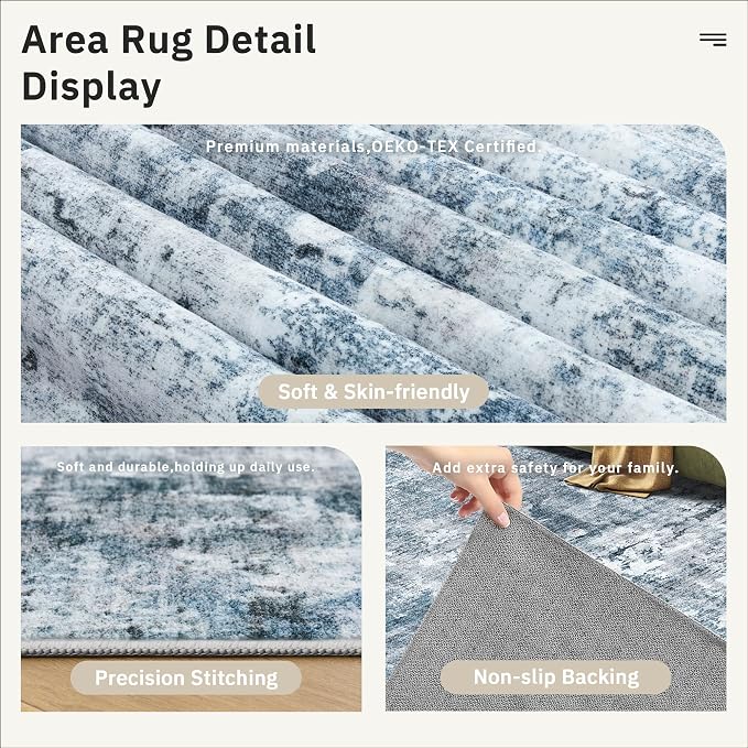 Soalmost 3x5 Rug, Small Area for Kitchen, Machine Washable Non-Slip Throw Rug