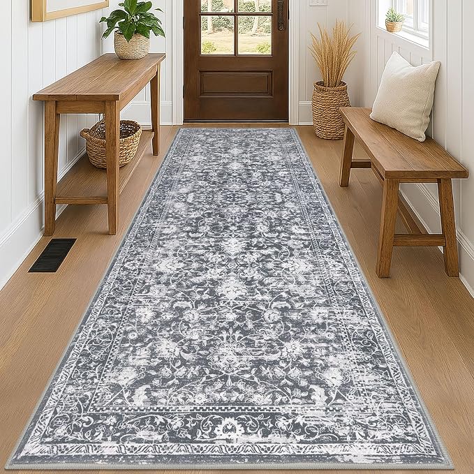 KILOCOCO Hallway Runner 3x8 Rug Runner Printed Vintage Floral Washable Kitchen