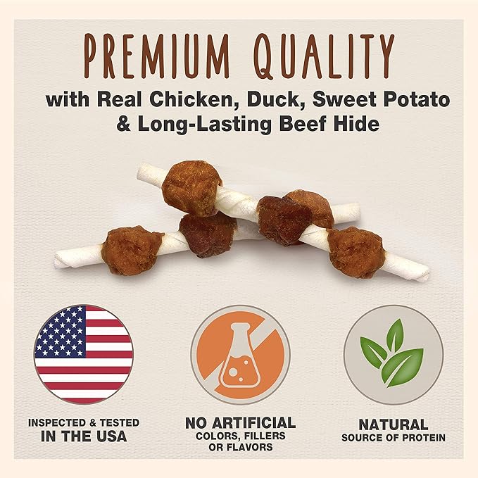 Cadet Gourmet Shish Kabob Dog Treats for Small Dogs, Healthy & Natural Chicken, Duck, & Sweet Potato Chew Sticks, Beef Hide, Small 5 Inch, 4 Ounce (Pack of 1)