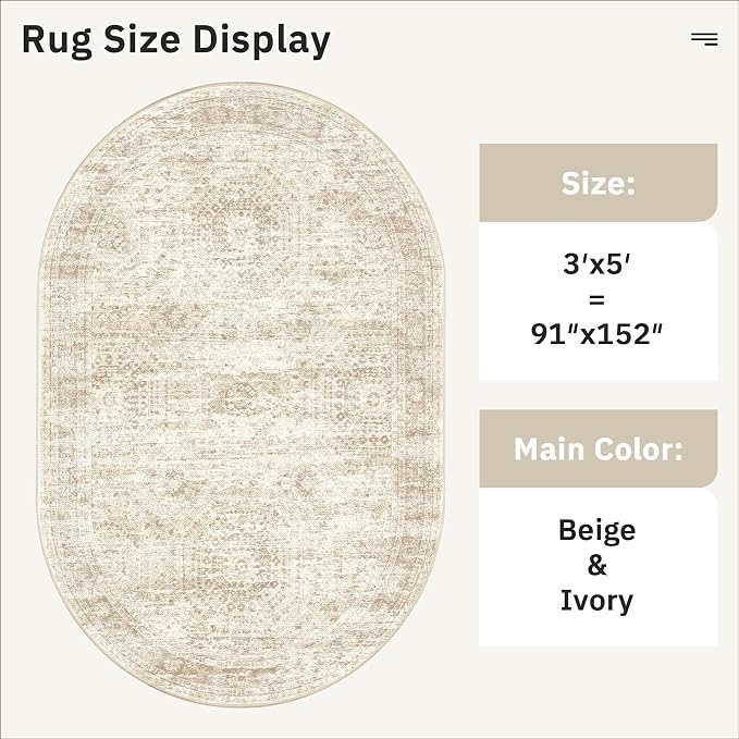 Soalmost Small Oval 3x5 Rug for Entryway, Machine Washable Area Rug for Kitchen