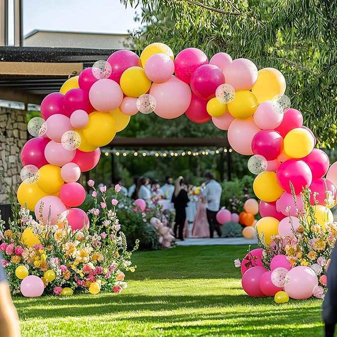 JOYIN 150 Pcs Hot Pink Balloons, Different Sizes 18 12 10 5 Inch Hot Pink Latex Balloon Arch Kit with Instruction for Birthday Party Graduation Wedding Holiday Decoration