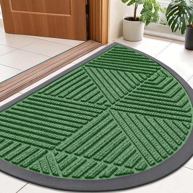 Smiry Half Circle Front Door Mat Outside Entrance, Heavy Duty Sturdy Natural