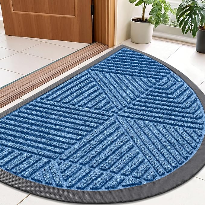 Smiry Half Circle Front Door Mat Outside Entrance, Heavy Duty Sturdy Natural