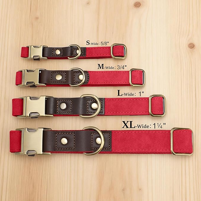 Didog Soft PU Leather Dog Collar for Large Dogs,Classic Adjustable Wide Dog Collars with Quick Release Metal Buckle,Easy Clean and Comfortable with Nylon Lining,Red,XL Neck 20-27", Width 1.2"