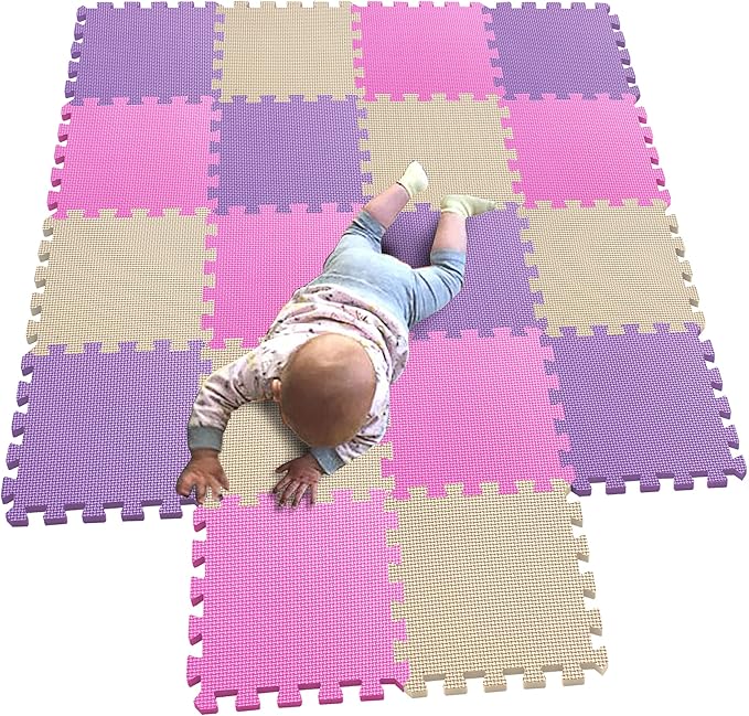 MQIAOHAM® 18 Pieces Puzzle Play Mats, Soft Baby Play Mat, Kids Interlocking Foam Floor Tiles, Toddlers Carpet Playmats G301018-103110111