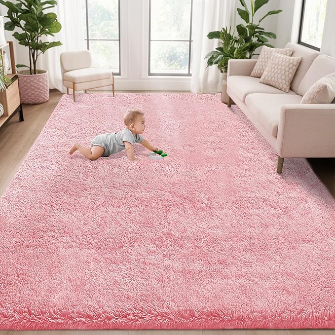 5x7 Area Rug for Living Room: Fluffy Shag Soft Washable Rugs Fuzzy Plush Indoor Carpet for Bedroom Nursery Playroom Dorm Kids Girls Boys Room (Pink, 5'x7')