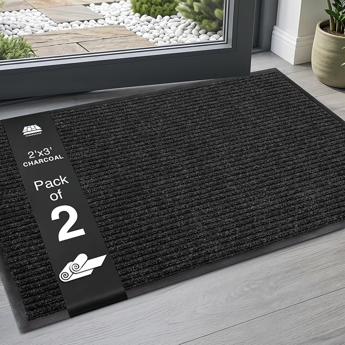 2 Pack Heavy Duty Entry Mat 2' x 3', Low Profile Door Rug