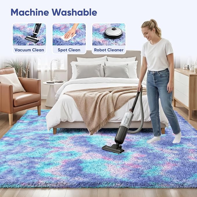 Rainbow Fluffy Rugs for Girls Bedroom: 4x6 Large Shag High Pile Area Rug