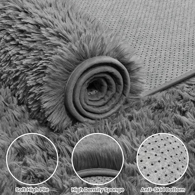 5x8 Area Rugs for Living Room: Soft Fluffy Shag Light Grey Rugs for Bedroom
