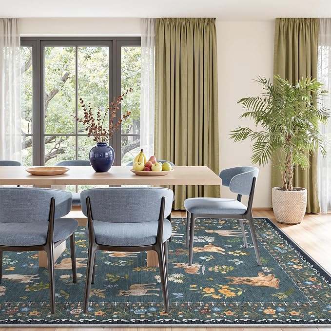 Soalmost Dog 8x10 Area Rugs for Living Room, Machine Washable Animal Floral