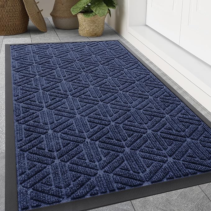 Smiry Front Door Mat Outside Entrance, Heavy Duty Sturdy Natural Rubber Doormat