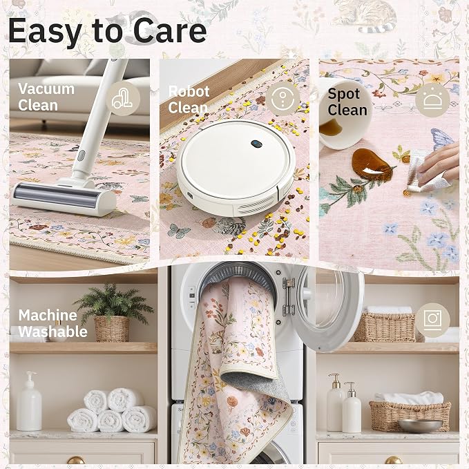 Soalmost Cat 4x6 Area Rugs for Baby Girl Nursery, Machine Washable Animal