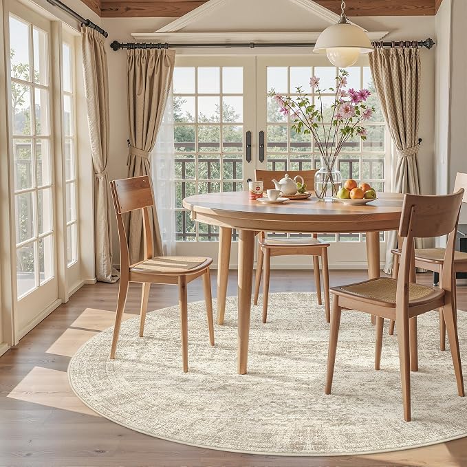 Soalmost 5x5 Beige Round Rug 5ft Living Room Circle Rug Vintage Round Area Rug
