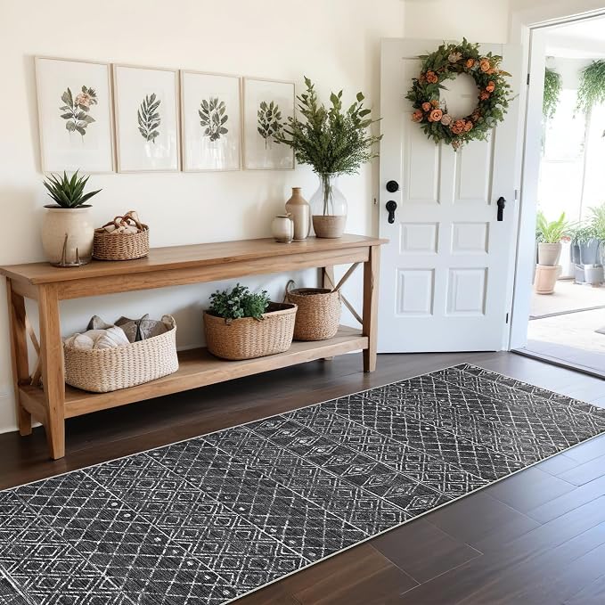 Moroccan 2'6"x8' Hallway Runner Rug: Washable Non Slip Soft Rugs