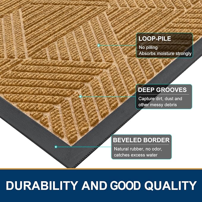 Smiry Front Door Mat Outside Entrance, Heavy Duty Sturdy Natural Rubber Doormat