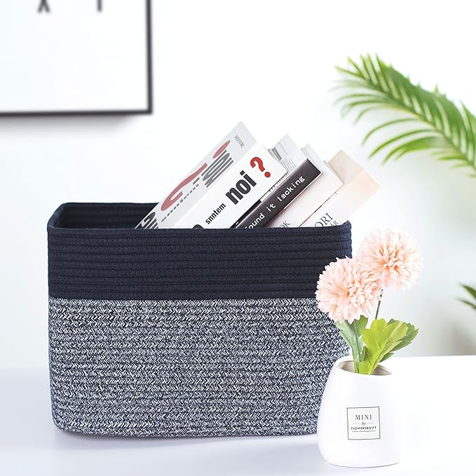 MINTWOOD Design 3-Pack Storage Baskets for Shelves, Playroom and Classroom, Book Basket, Decorative Storage Cube Bins, Woven Closet Organizers, Pantry and Shoe Organizer, Navy Blue