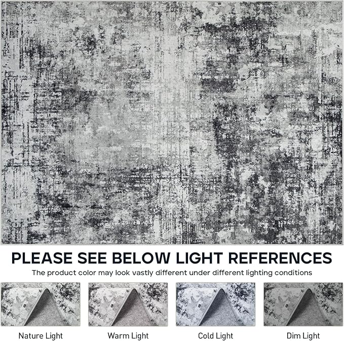9x12 Area Rugs for Living Room Rug Washable: Modern Large Rug for Dining Room Bedroom Carpet Non Slip 9 by 12 Indoor Abstract Nursery Home Office Black Grey