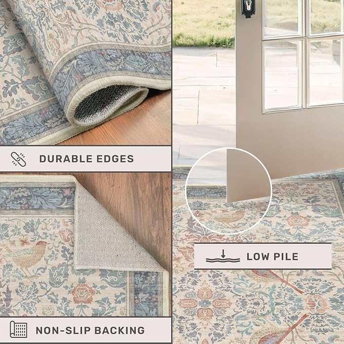 Red Blue Cream Vintage 2x6 Hallway Runner Rug