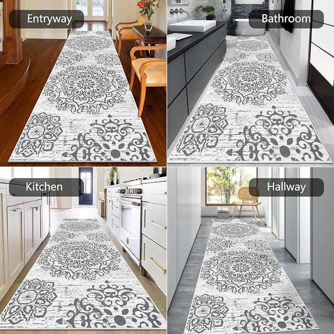 HEBE Hallway Runner Rug 3'x10' Washable Vintage Distressed Area Rugs Non Slip