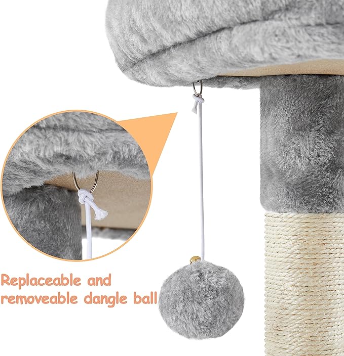 Topeakmart Cat Tree Tower for Indoor Cats, 34.5in Cat Activity Center with Condo & Scratching Post, Cat Climbing Tower Play House w/Large Perch, Platform, Basket for Kitten, Light Gray