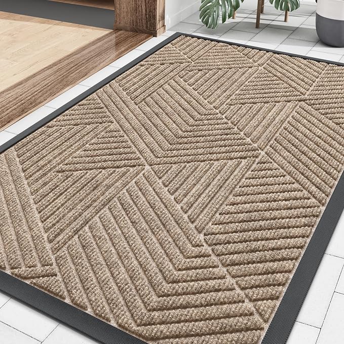 Smiry Front Door Mat Outside Entrance, Heavy Duty Sturdy Natural Rubber Doormat