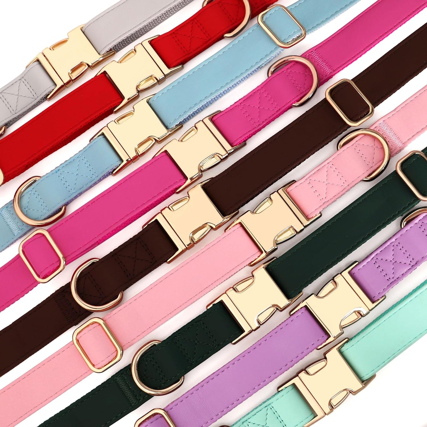 PET ARTIST Soft PU Leather Dog Collar, Bright & Stylish Hot Pink Dog Collar Girl with Quick Release Rose Metal Buckle, Nylon Padded Durable Pet Collars Adjustable for Medium Dogs, Neck Fit 13-19"