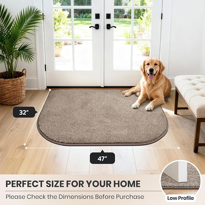 PURRUGS Dirt Trapping Door Mat Half Round 32" x 47", Non-Slip Machine Washable