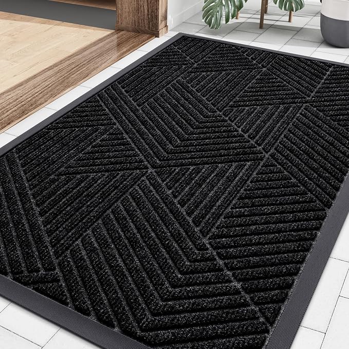 Smiry Front Door Mat Outside Entrance, Heavy Duty Sturdy Natural Rubber Doormat
