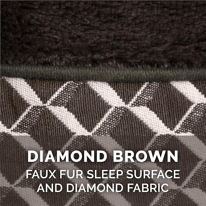 Furhaven Memory Foam Dog Bed for Medium/Small Dogs w/ Removable Bolsters & Washable Cover, For Dogs Up to 35 lbs - Plush & Woven Decor Comfy Couch Sofa - Diamond Brown, Medium