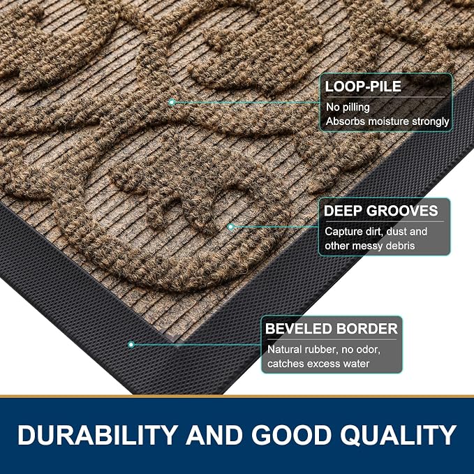 Smiry Welcome Door Mat Outside Entrance, Heavy Duty Trap Dirt and Moisture Easy