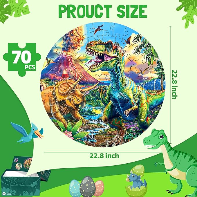 ZIZZ Dinosaur Floor-Puzzles Toy for Kids: 70Piece Dinosaur Puzzle for Kids Age 3 4 5 6 7 8 Year Olds Boy Learning & Educational Games Toys Toddlers Best Gifts for Birthday Christmas