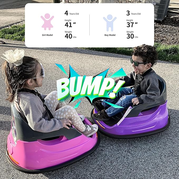 Baby Bumper Car, 6V Electric Kids Bumper Car for Toddlers with Remote Control, Bluetooth - Purple