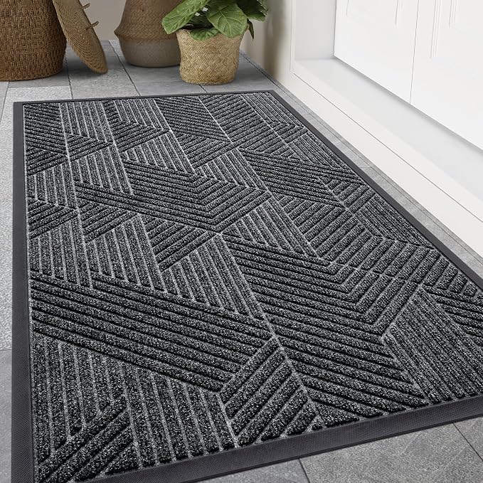 Smiry Front Door Mat Outside Entrance, Heavy Duty Sturdy Natural Rubber Doormat