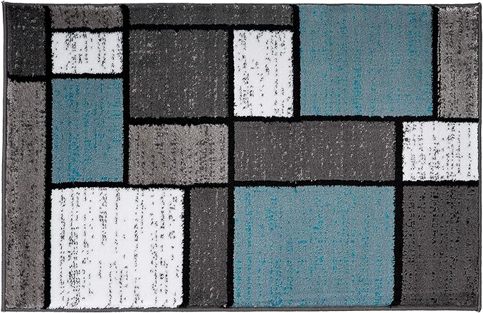 Rugshop Contemporary Modern Boxes for Home Office,Living Room,Bedroom,Kitchen Non Shedding Area Rug 2' x 3' Blue/Gray