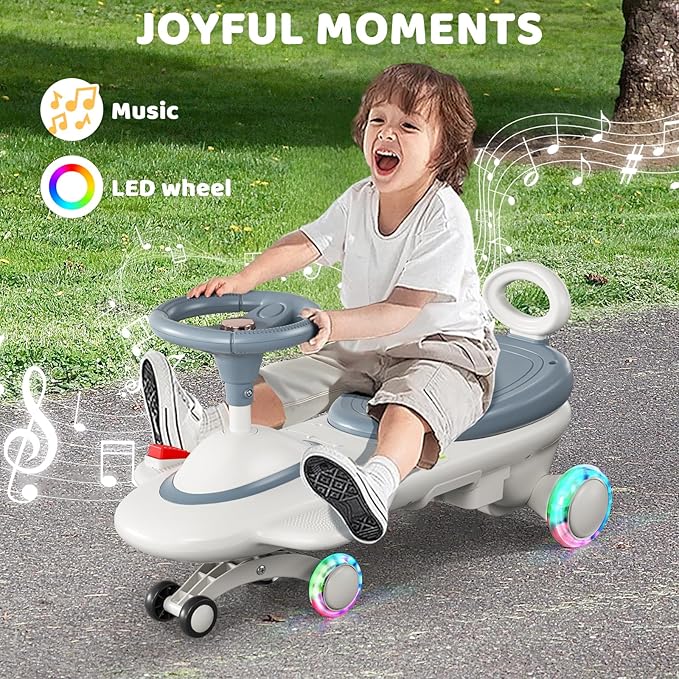 Kids Electric Ride On Car 12V - Electric Wiggle Car with Rechargeable Battery, LED Lights & Music,Anti-Rollover for Boys Girls Ages 3-8, Indoor/Outdoor Toy Vehicle up to 150 lbs