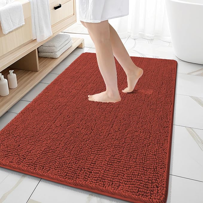 OLANLY Large Bathroom Rugs 59x35, Soft Absorbent Chenille Bath Rugs, Rubber