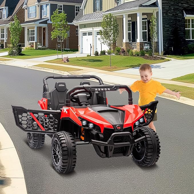 24V 2 Seater Ride On Car Truck, Power Wheels Kids UTV w/Parent Remote Control, 3.1 MPH Max Speed, Music Player, LED Lights & Storage, Electric Vehicle Ride On Toy for Kids Toddler Ages 3-8, Red